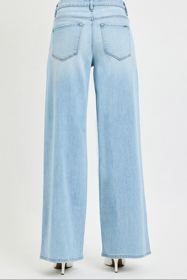 Light blue jeans on a white background